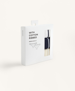 OYSHO Набор из трех трусиков-бразильяно из хлопковой смеси в рубчик, желтый