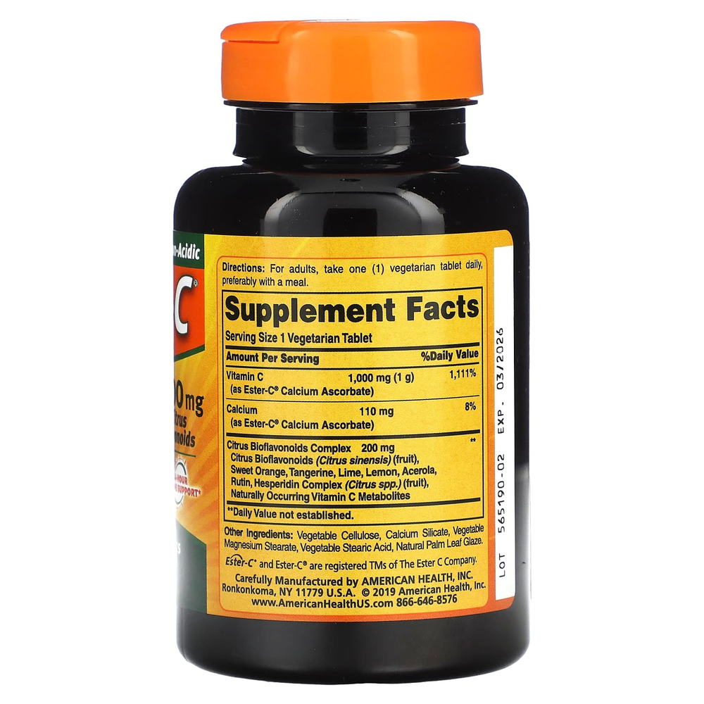 American Health, Ester-C с цитрусовыми биофлавоноидами, 1000 мг, 90 вегетарианских таблеток