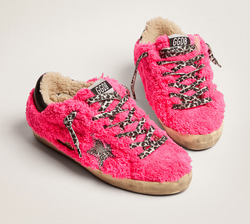 Кеды Golden Goose 'Superstar' fuchsia terry with silver glitter star and shearling lining
