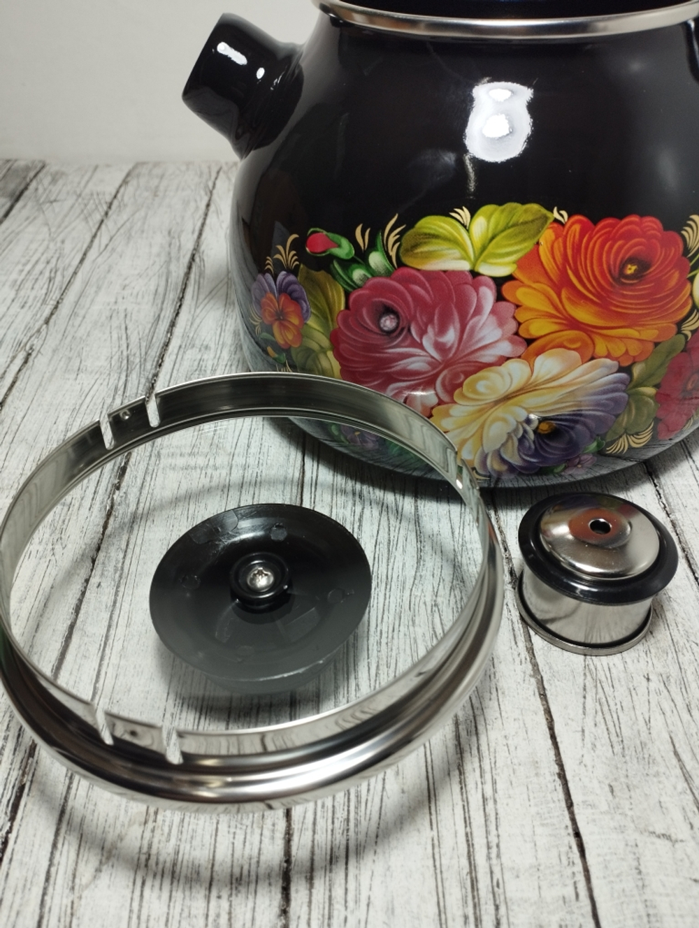 Чайник 3л сфер со свист Жостово черн(4шт)4с209/я