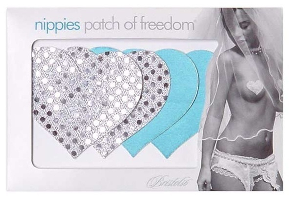 Комплект из 1 пары голубых пэстис-сердечек и 1 пары серебристых пэстис-сердечек с блёстками