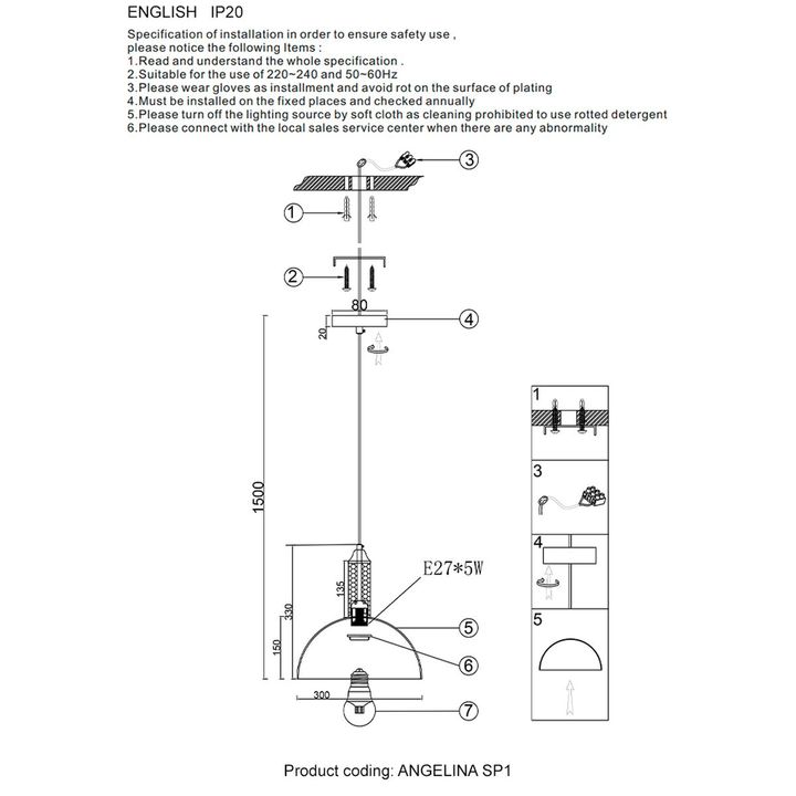Подвесной светильник Crystal Lux ANGELINA SP1 BRASS