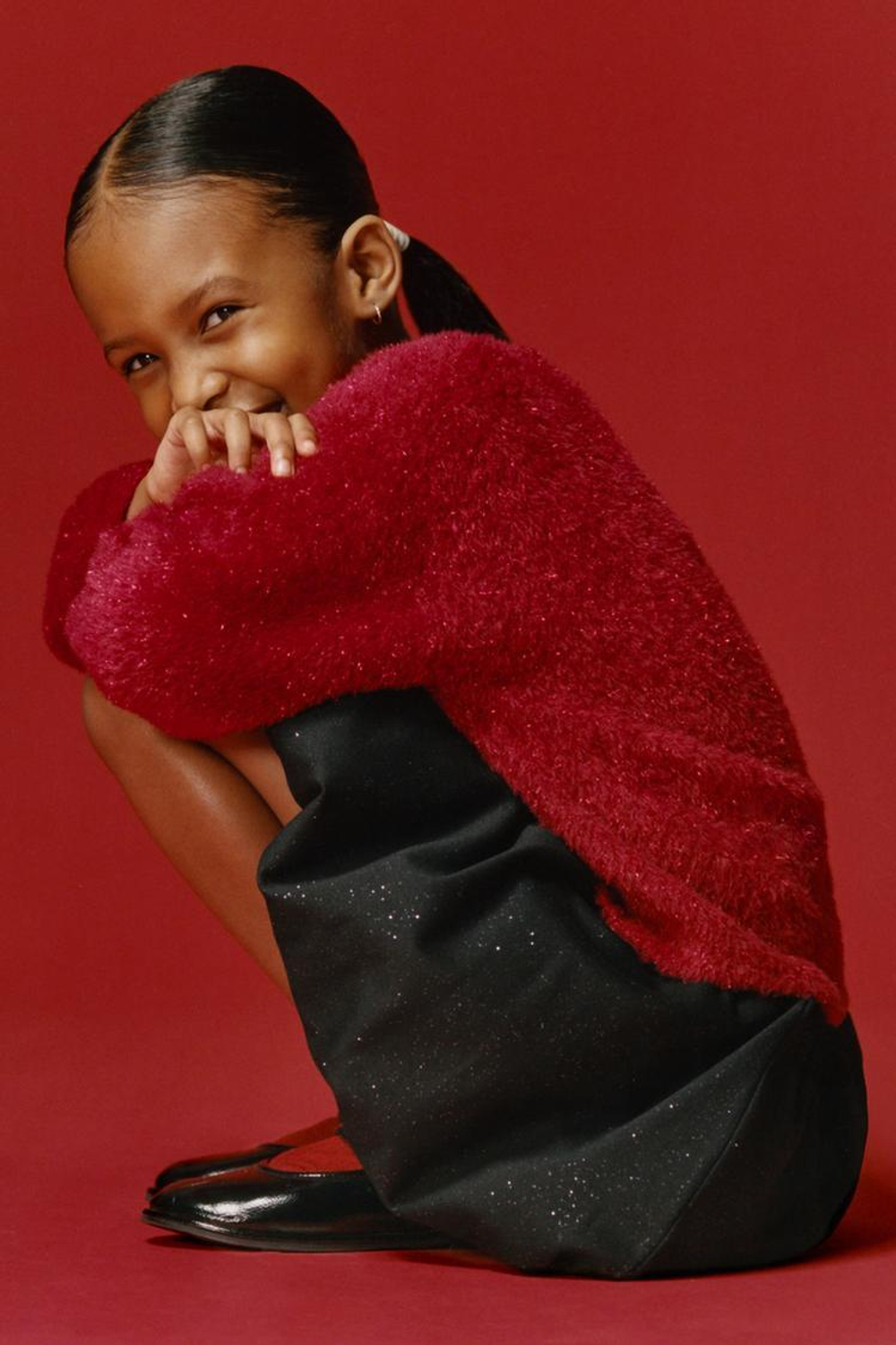 ZARA ЮБКА-БАЛЛОН ИЗ ТРИКОТАЖА ПУНТО РОМА С БЛЁСТКАМИ, ЧЕРНЫЙ