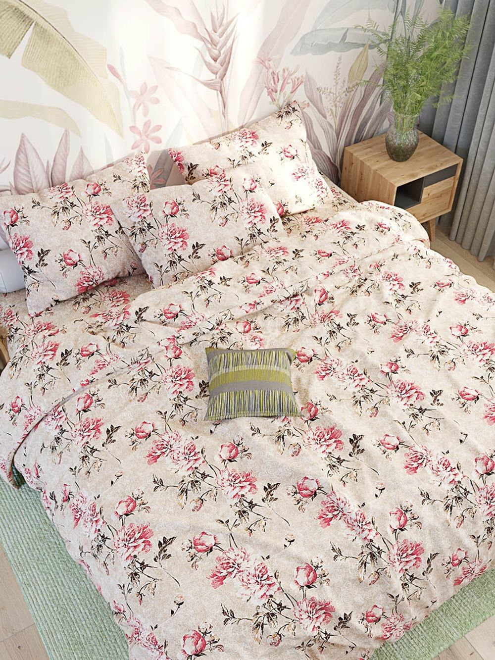Пододеяльник Сказка "Пионы винтаж" 1,5-спальный на молнии 145х215 см, перкаль
