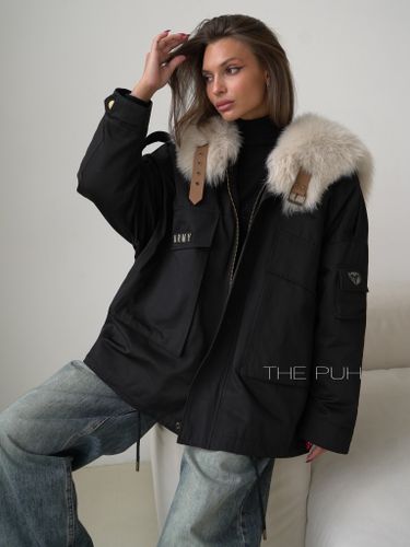 Черная хлопковая парка ARMY с серым мехом песца
