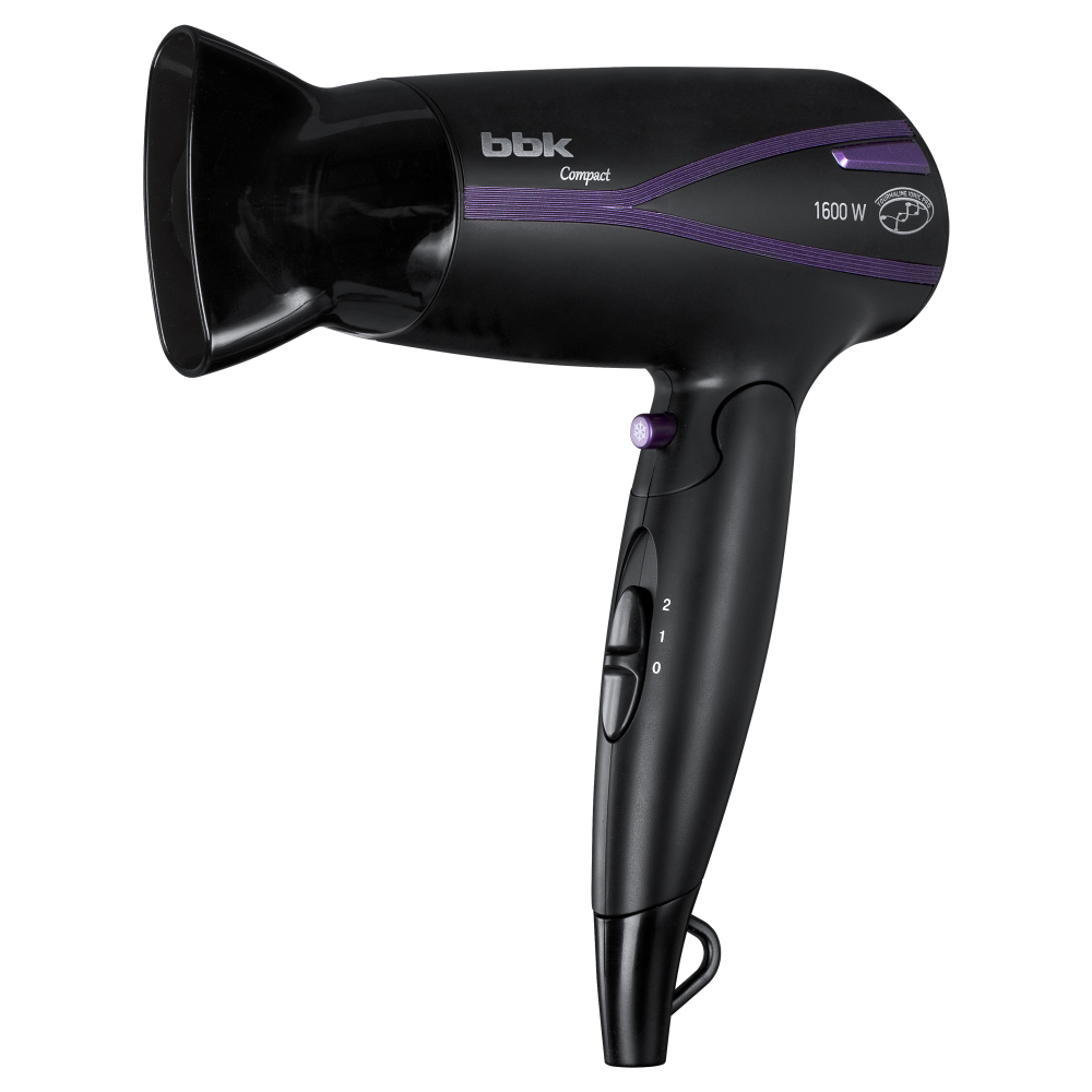 Фен электрический BBK BHD1608I Compact черный/фиолетовый