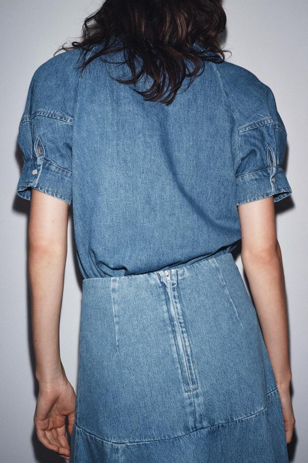 ZARA ДЖИНСОВАЯ ЮБКА-МИДИ ZW COLLECTION, ВЫЦВЕТШИЙ СИНИЙ