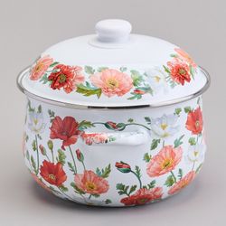 КАСТРЮЛЯ AGNESS ЭМАЛИРОВАННАЯ С ЭМАЛ.КРЫШКОЙ СЕРИЯ "МАКИ", 3.6 Л, 22*13 СМ