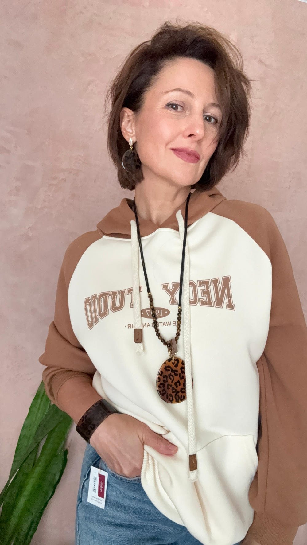 Колье Nature Bijoux, Jaguar, с тигровым глазом, перламуром и подвсекой из рога с принтом, NB25.2-15-