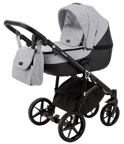 Детская коляска Adamex Bibione 2 в 1 BI-PS12A  (СВ.СЕР.БЕРЕЗКА+ЧЕРН. КОЖА)