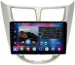 Магнитола для Hyundai Solaris 1 2010-2016 (рамка серебро) - FarCar 067M монитор 9.5" QLED на Android 14, TS18, CarPlay, 4G SIM-слот