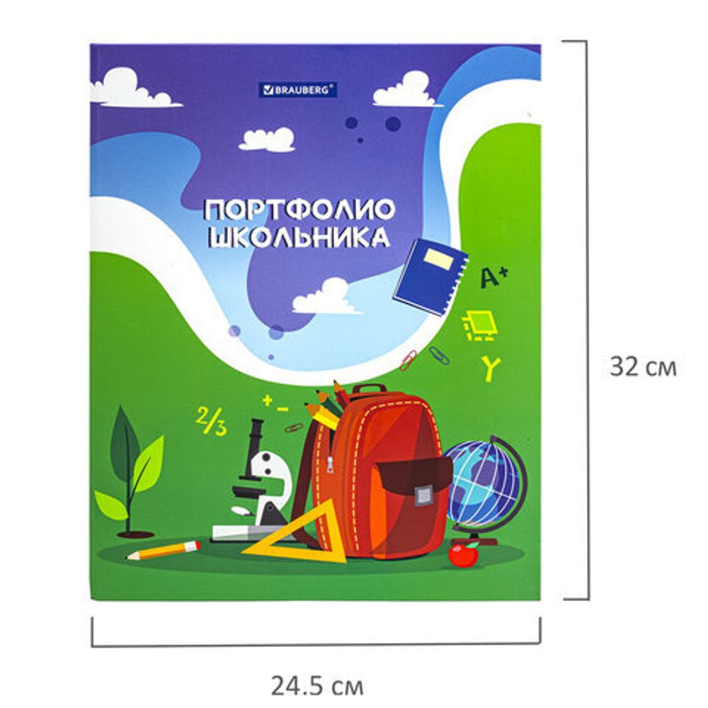 Папка-портфолио школьника/дошкольника "ШКОЛЬНАЯ ИСТОРИЯ", 4 кольца, обложка твёрдая матовая, BRAUBERG, 115241
