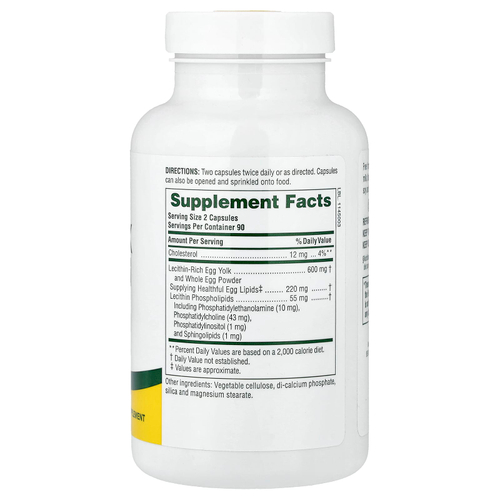 NaturesPlus, лецитин из яичного желтка, 180 капсул (300 мг в 1 капсуле)