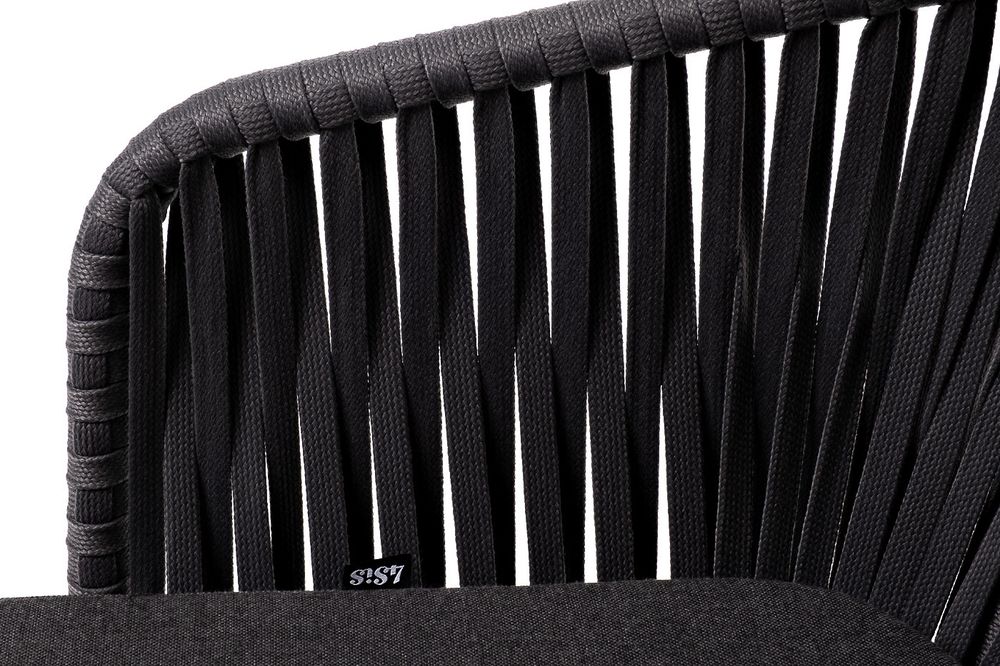 "Бордо" стул плетеный из роупа, каркас алюминий темно-серый (RAL7024) шагрень, роуп серый 15мм, ткань темно-серая 027