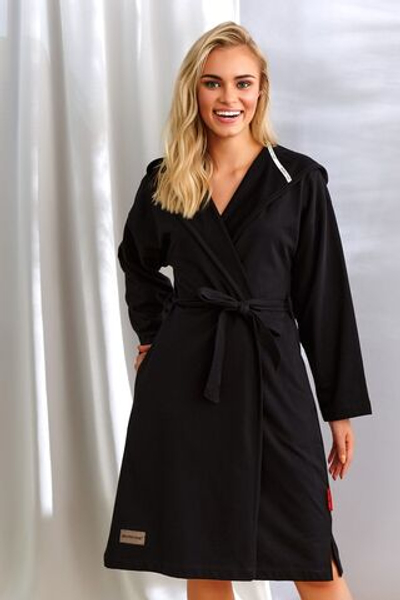 Хлопковый халат со съемным поясом (Размер: L) (Цвет: черный)