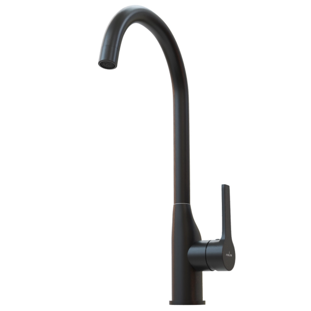Смеситель для кухни 35k MIXLINE ML23-032 "Round Black" высокий излив боковая руска