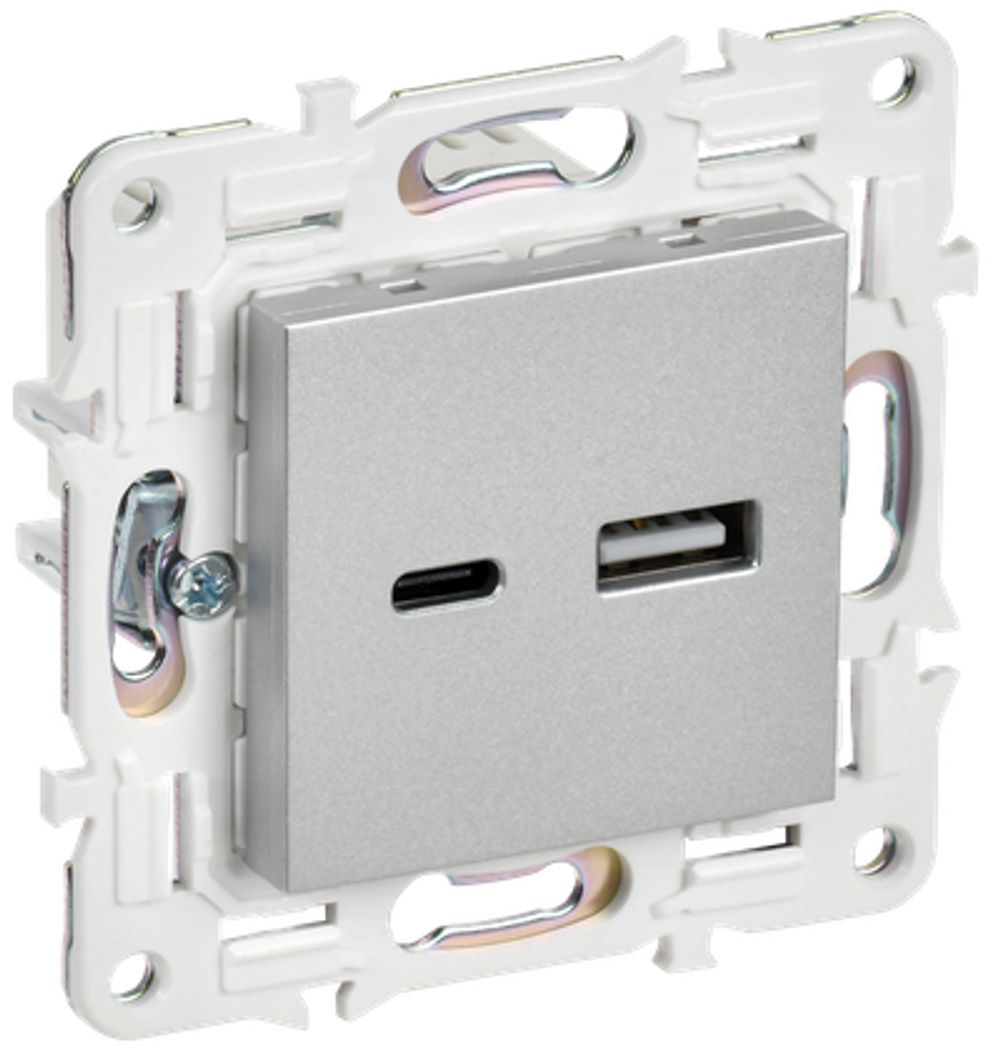 SKANDY Розетка USB A+C 3,1А SK-R14S серебряный IEK