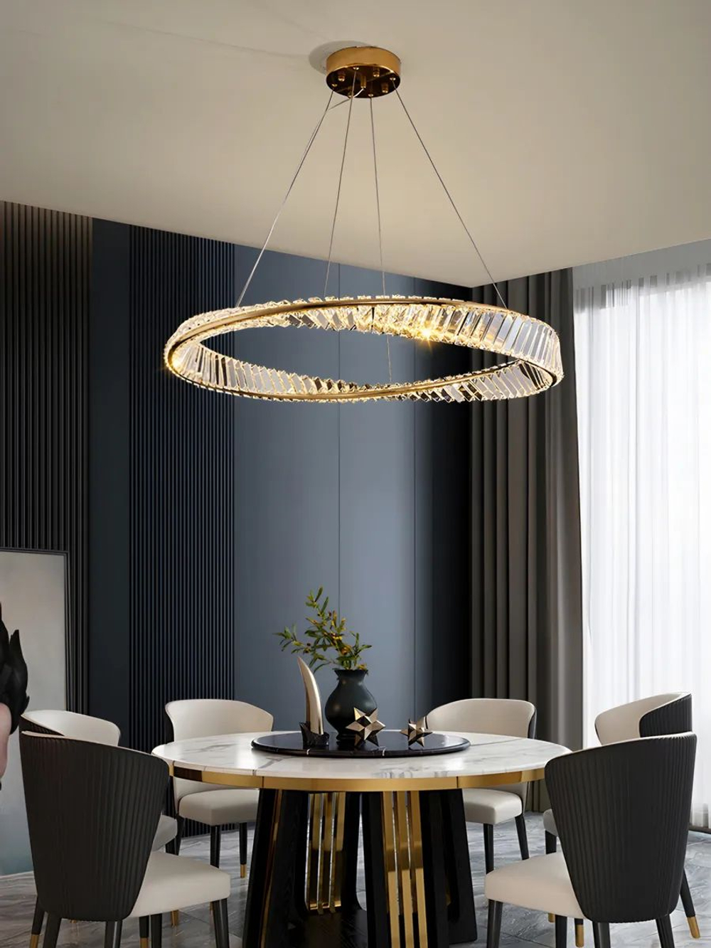 Люстра подвесная светодиодная Lanbos, LED 50 Вт, 60 см диаметр, золотая