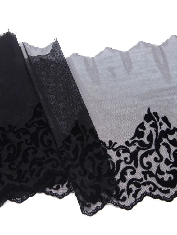 0117 Кружево эластичное 23 см, Италия, флок, черный 170