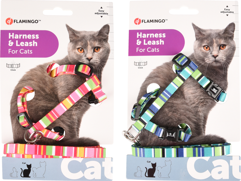 Шлейка с поводком для кошек AMIRA 20-35см/10мм, в ассортименте, Flamingo