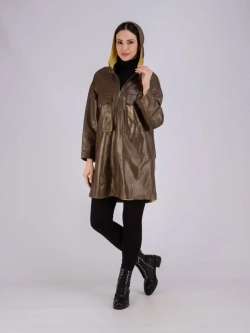 Пальто из натуральной кожи с капюшоном
