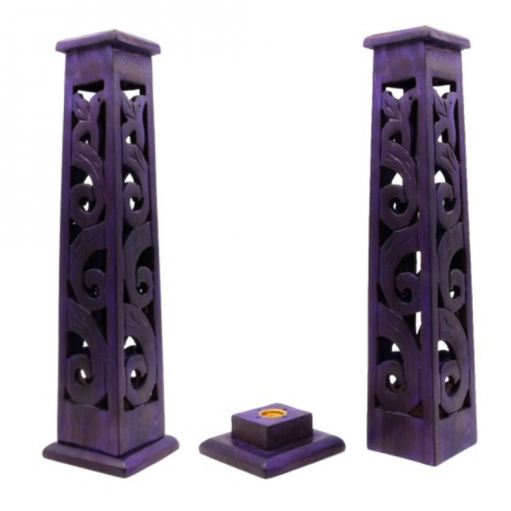 Подставка под благовония Башня, манговое деревo резное, цвет фиолетовый, 30x8 см