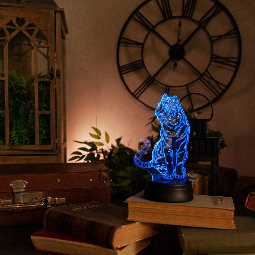 ULI-M507 RGB-3AA TIGER-BLACK Светильник декоративный с эффектом 3D Тигр. на батарейках 3AA не в-к. 1 светодиод. RGB свет. TM Uniel
