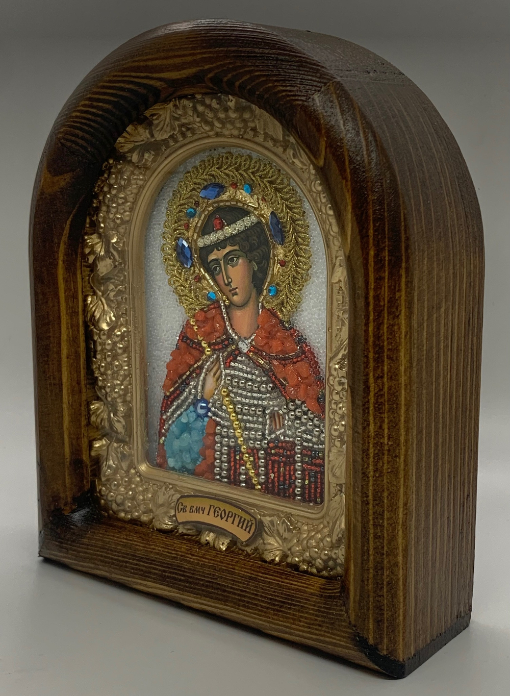 Дивеевская икона с рукописным ликом из бисера Свт. Великомученик Георгий