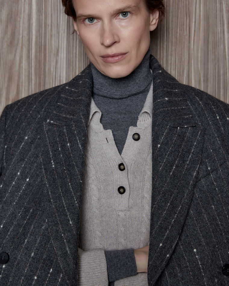 Пальто с дополнительными петлями из шерсти Стелла Маккартни полоска серый