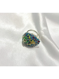 Ювелирное кольцо эмаль, серебро 925 павлин