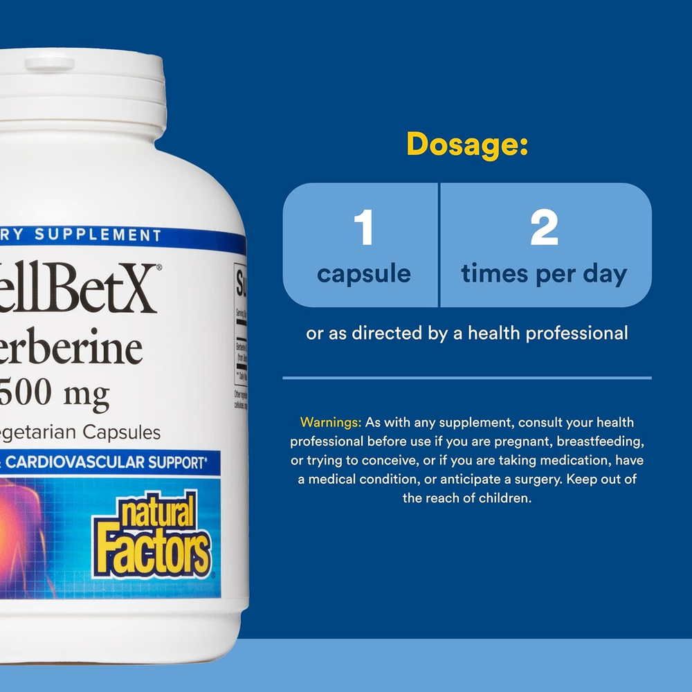 Natural Factors, WellBetX®, берберин, 120 вегетарианских капсул (500 мг в 1 капсуле)