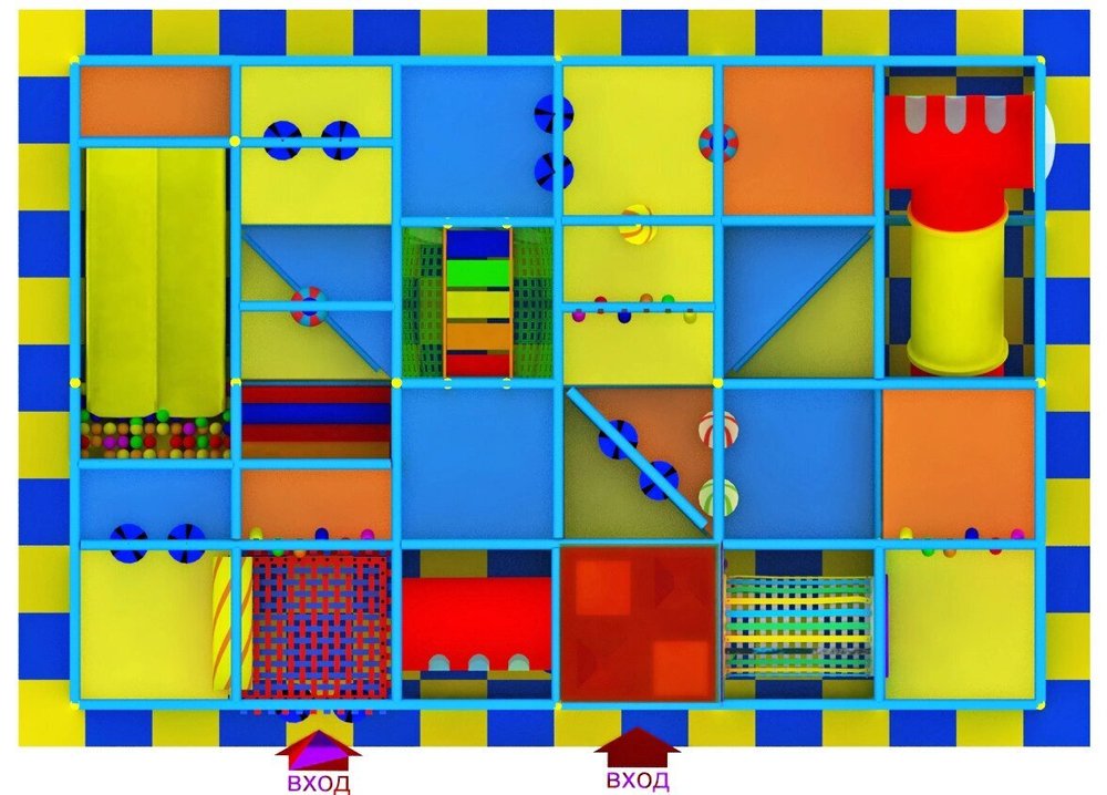 Детский игровой лабиринт «Крокодил Гена» 34,6 м² (7,3*4,9*2,51м)