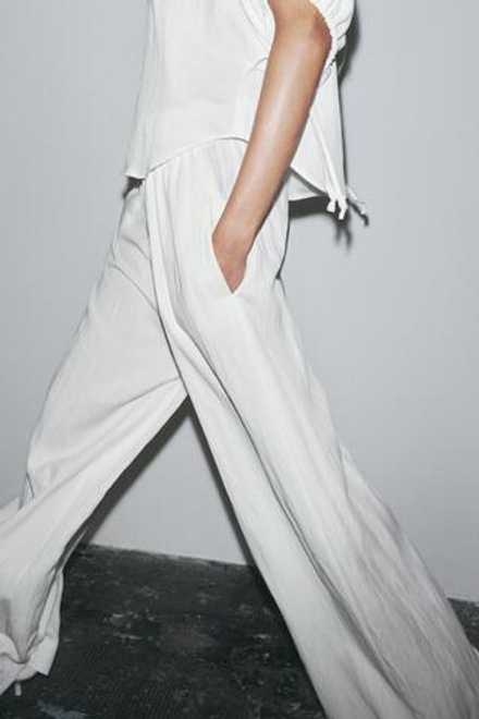 ZARA БРЮКИ ПАЛАЦЦО — ZW COLLECTION, ЖЕЛТОВАТО-БЕЛЫЙ