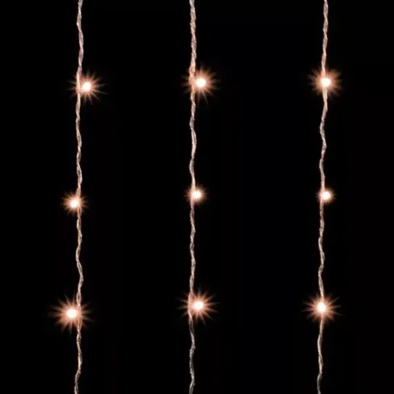 Светодиодный занавес 2*2 м., 400 экстра теплых белых LED ламп, мерцание, облегченный, прозрачный провод ПВХ, LTC (PCL400NOTBLW-10-2EWW)