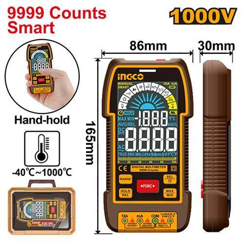 Мультиметр цифровой INGCO DM110004 INDUSTRIAL 1000 В