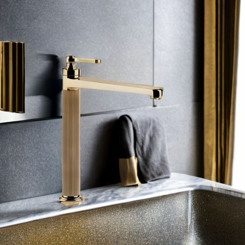 Смеситель для раковины Gessi Venti20 высокий, с донным клапаном, цвет Warm Bronze PVD