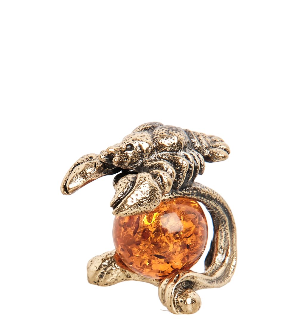 AM- 318 Фигурка «Знак зодиака - Рак» (латунь, янтарь)