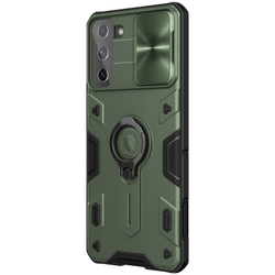 Чехол от Nillkin темно-зеленый для Samsung Galaxy S21+ Плюс, серия CamShield Armor Case с кольцом и защитной шторкой для задней камеры