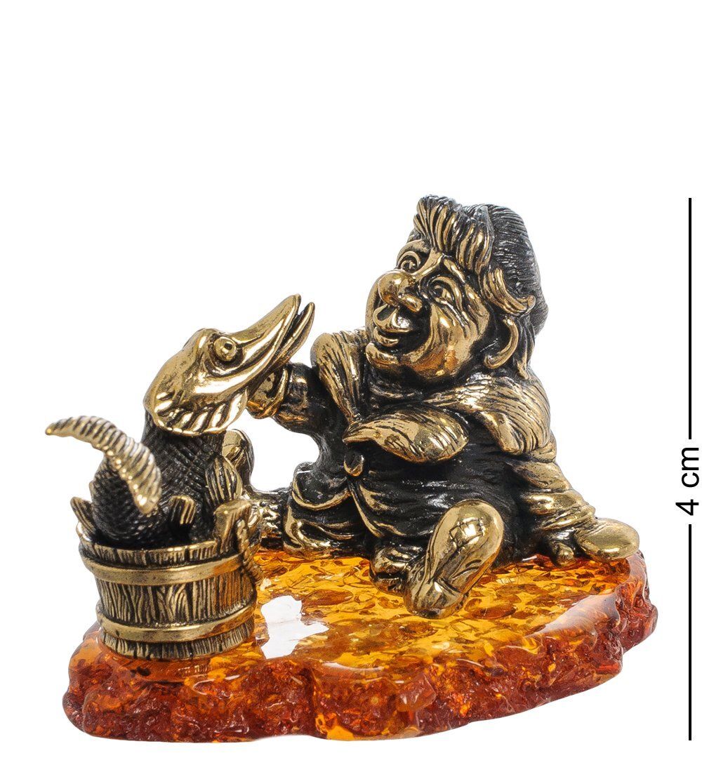 Народные промыслы AM-1944 Фигурка «Емеля с Щукой» (латунь, янтарь)