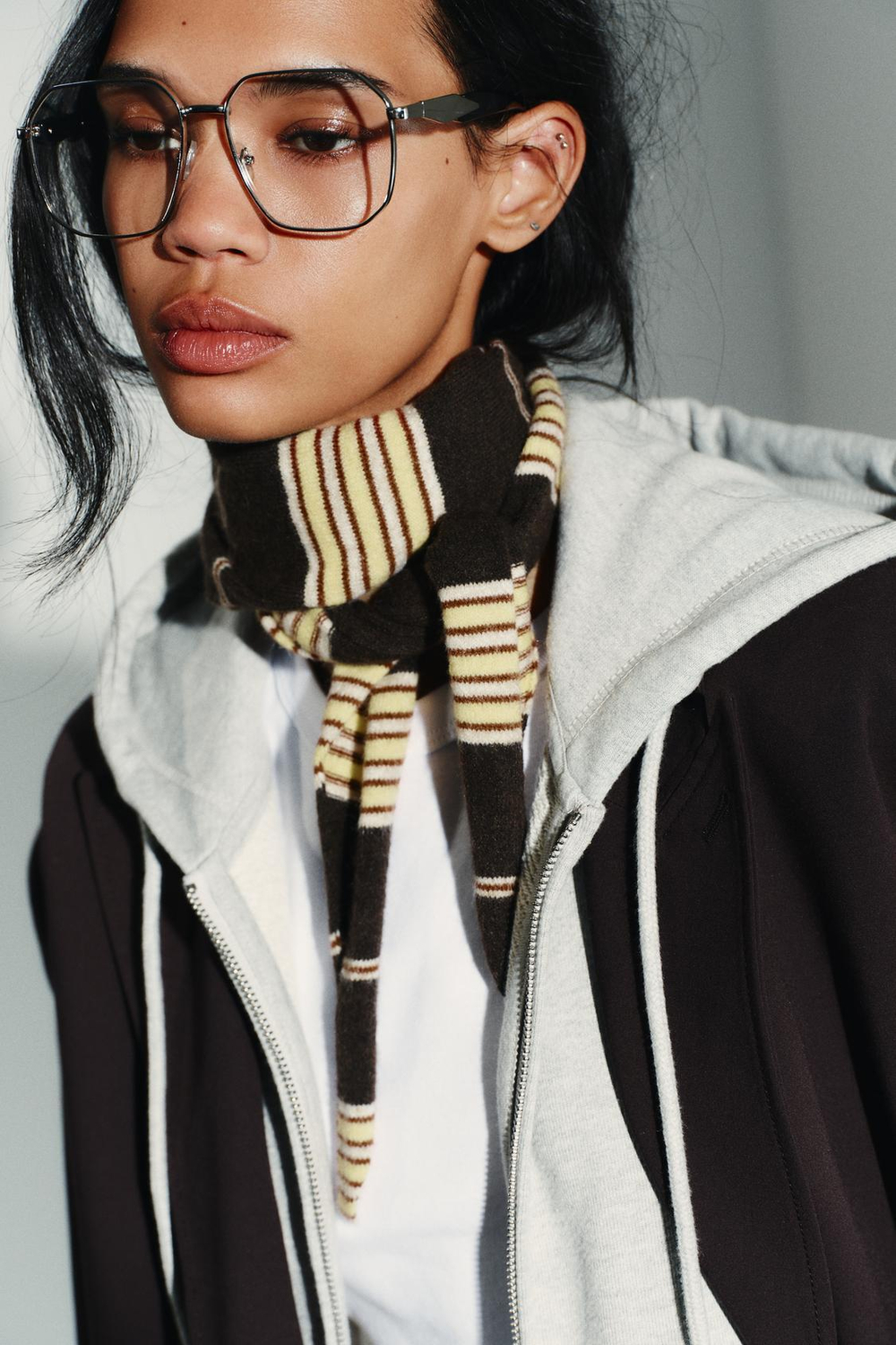 ZARA ТРИКОТАЖНАЯ БАНДАНА В ПОЛОСКУ, КОРИЧНЕВЫЙ