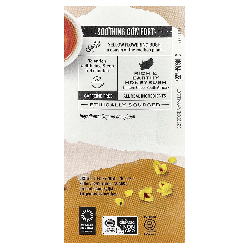 Numi Tea, Organic Herbal Teasan, ханибуш, без кофеина, 18 чайных пакетиков без ГМО, 43,2 г (1,52 унции)