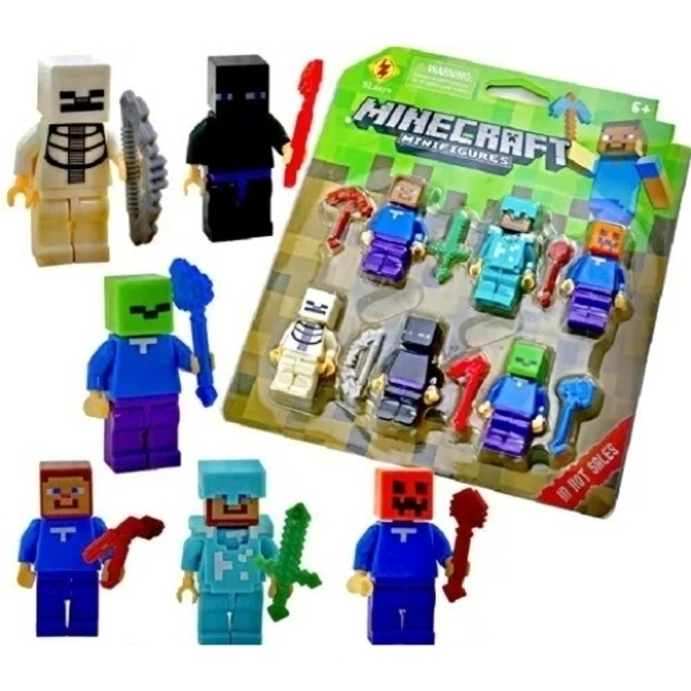 Конструктор Майнкрафт, "Minecraft minifigures", Набор минифигурки человечки с оружием 6 шт