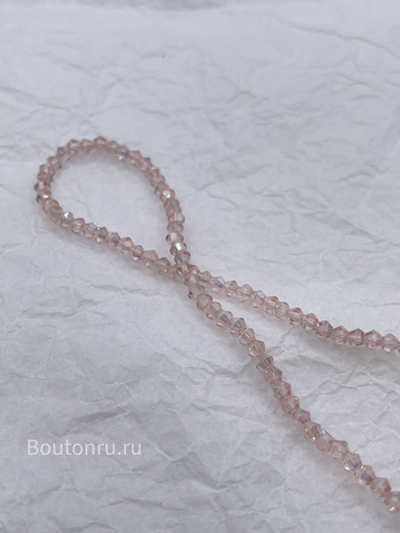 Бусины стеклянные биконусы на нити розовые