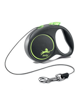 Поводок-рулетка Флекси Black Design XS (до 8кг) 3м. трос черный/зеленый