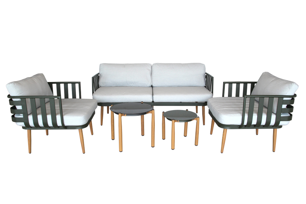 Набор мебели Эшланд арт.GS066 темно-зеленый, светло-серый 1 уп. (2 стола+2 кресла+диван, подушки беж.) "Garden story"