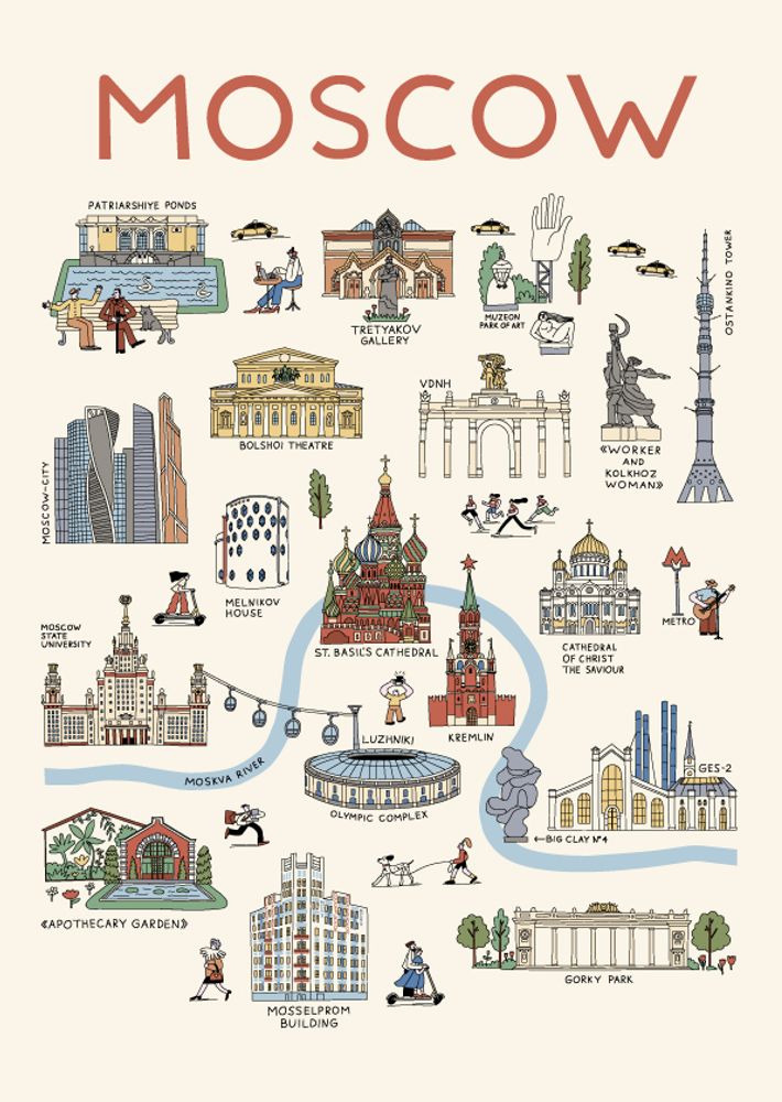Открытка «Туристическая карта Москвы» (Волкова)