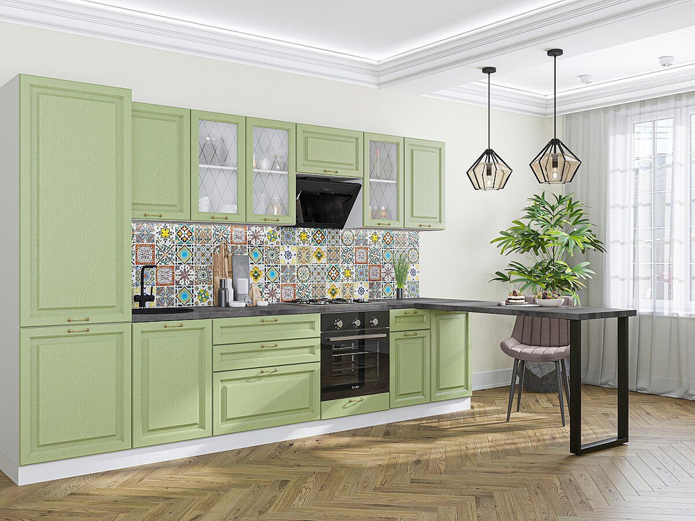 Прямая модульная кухня Ницца-02 Дуб оливковый - Белый 2140*3300*600
