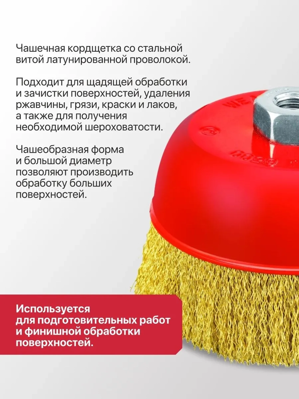 Кордщетка чашечная P.I.T. 100x0,3мм, латунированная витая проволока, резьба M14 (APLS12-M100)