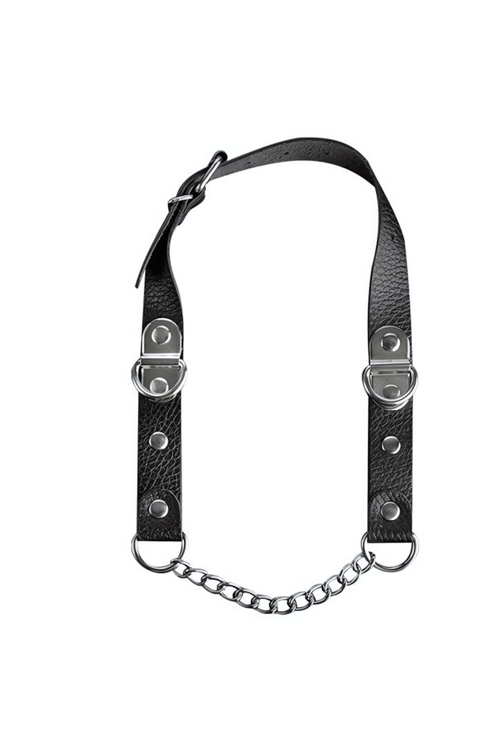 Кляп с цепью из натуральной кожи (черный с серебряным ) (Цвет: черный с серебряным)