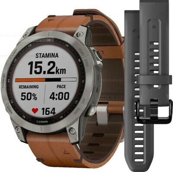 Часы Garmin Fenix 7 Pro - Sapphire Solar Edition, Titanium with Chestnut Leather Band 010-02777-30